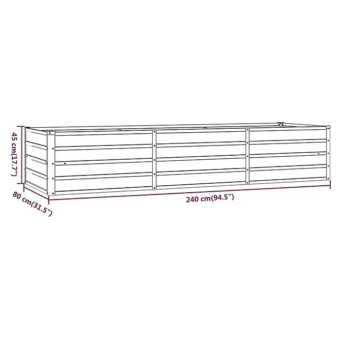Furnicato Hochbeet - 240 x 80 x 45 cm, Stahl, Braun - Ein rechteckiges, lamelliertes Hochbeet, 240 cm lang, 80 cm breit und 45 cm hoch.