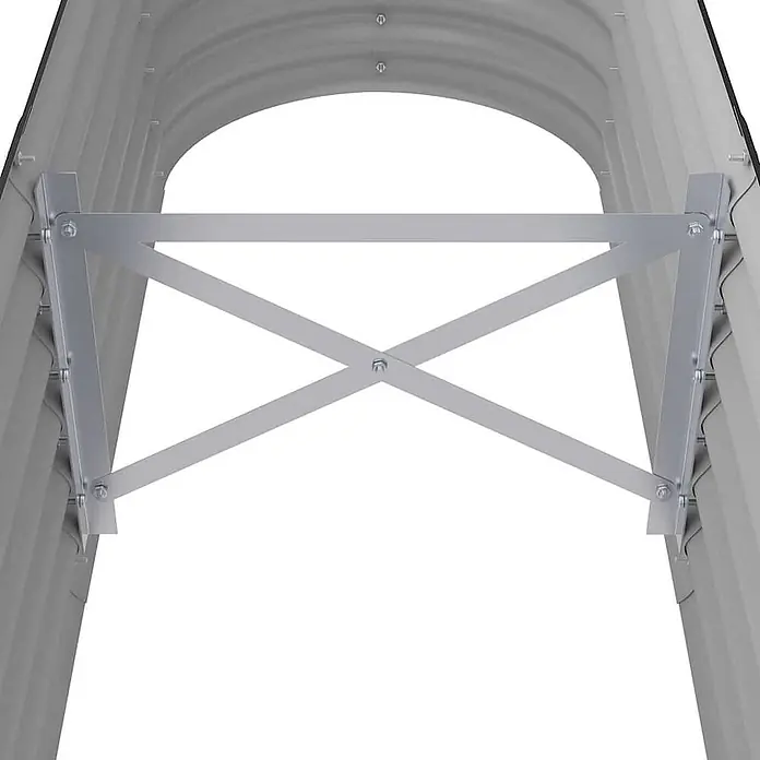 Furnicato Hochbeet - 40 x 114 x 36 cm, Stahl, Anthrazit - Silberne Metall-Lichtschachtstrebe mit X-förmigen Stützstangen in einem Wellbogen.