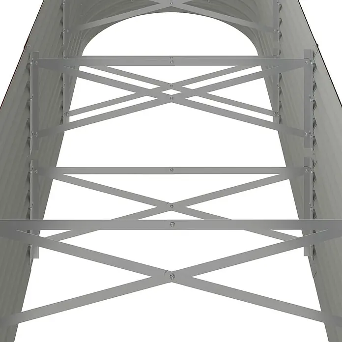 Furnicato Hochbeet - 296 x 80 x 68 cm, Stahl, Braun - Silberfarbenes Metallgestell mit X-Verstrebung, bildet die Innenstruktur eines Tunnel- oder Bogenschutzes.