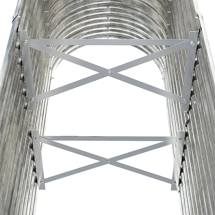 Furnicato Hochbeet - 114 x 40 x 68 cm, Stahl, Silber - Wellblechtunnel-Innenansicht mit zwei Ebenen X-förmiger Stützstreben.