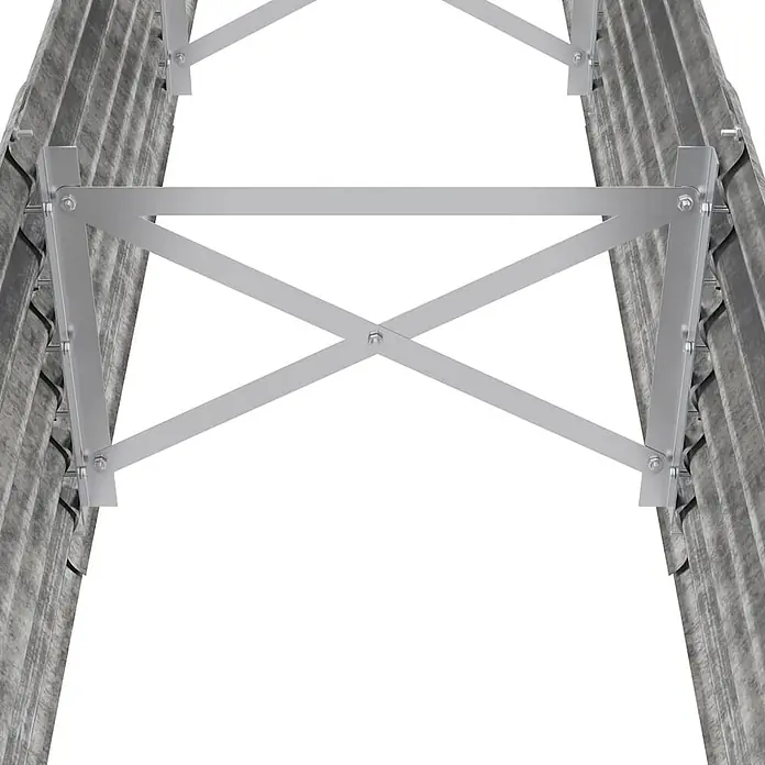Furnicato Hochbeet - 224 x 40 x 36 cm, Stahl, Silber - Silbernes, kreuzverstrebtes Metall-Traggestell für Solarmodule, an Wellblech befestigt.