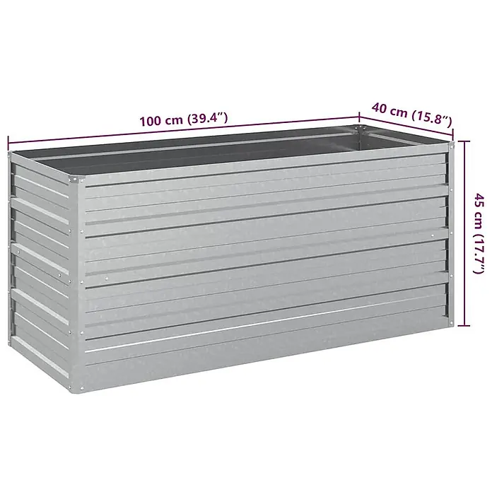 Furnicato Hochbeet - 100 x 40 x 45 cm, Stahl, Silber - Rechteckiges silbernes Metall-Hochbeet, 100x40x45 cm (39,4x15,8x17,7 Zoll).