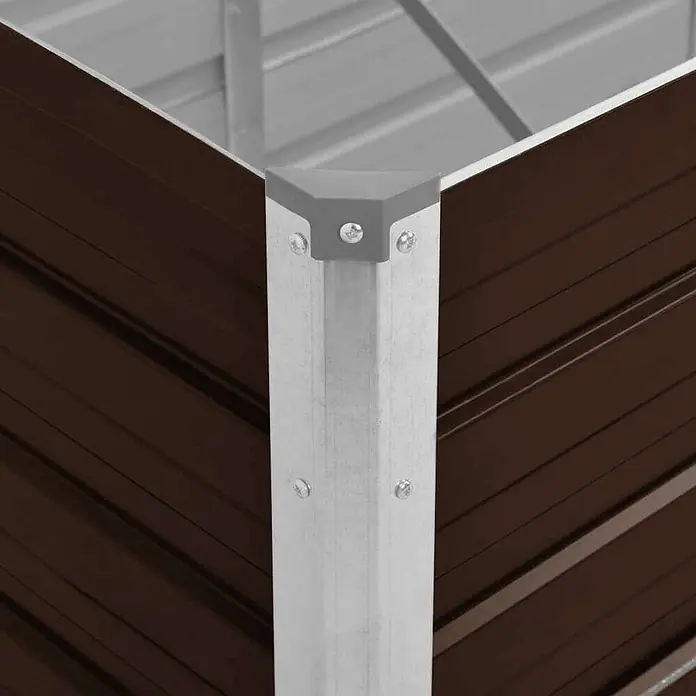 Furnicato Hochbeet - 40 x 160 x 77 cm, Stahl, Braun - Braunes Wellblech-Hochbeet-Eckteil mit silbernem Pfosten und grauer Kappe.