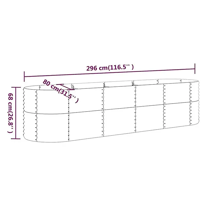 Furnicato Hochbeet - 296 x 80 x 68 cm, Stahl, Anthrazit - Ovales Hochbeet mit 296 cm Länge, 80 cm Breite und 68 cm Höhe.