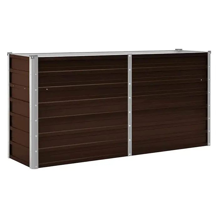 Furnicato Hochbeet - 40 x 160 x 77 cm, Stahl, Braun - Braunes Hochbeet aus Wellblech mit silbernem Rahmen zum Bepflanzen.
