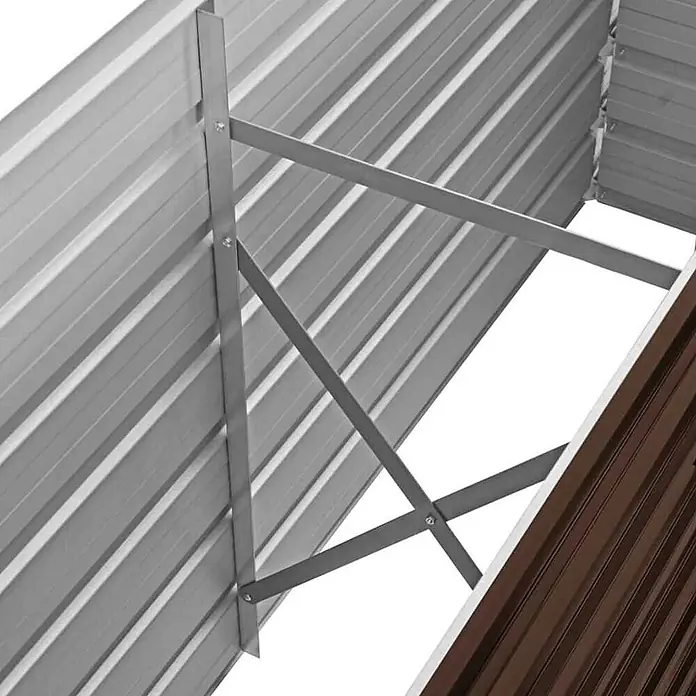 Furnicato Hochbeet - 40 x 160 x 77 cm, Stahl, Braun - Innenansicht eines Hochbeets aus Wellblech, silber und braun, verstärkt durch interne Metallstreben.