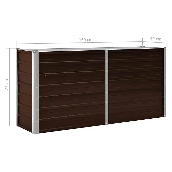 Furnicato Hochbeet - 40 x 160 x 77 cm, Stahl, Braun - Dunkelbraunes Hochbeet aus Metall mit silbernen Stützen, 160x40x77 cm.