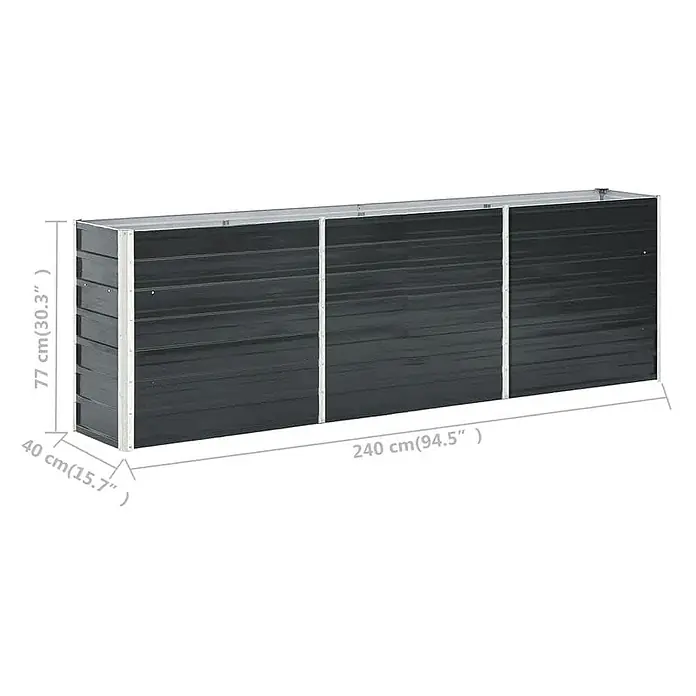Furnicato Hochbeet - 240 x 40 x 77 cm, Stahl, Anthrazit - Langes, dunkelgraues Metall-Hochbeet, 240 cm breit, 77 cm hoch und 40 cm tief.