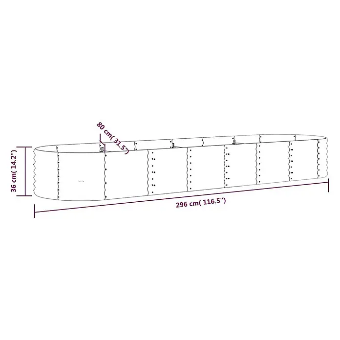 Furnicato Hochbeet - 296 x 80 x 36 cm, Stahl, Braun - Langes ovales Hochbeet, 296 cm lang, 36 cm hoch, 80 cm breit.