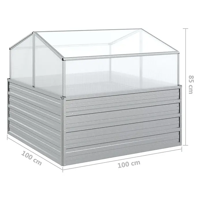Furnicato Hochbeet - 100 x 100 x 85 cm, Stahl, Silber - Grau verzinktes Hochbeet mit transparentem Frühbeetaufsatz, 100x100x85 cm.