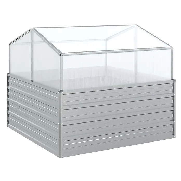 Furnicato Hochbeet - 100 x 100 x 85 cm, Stahl, Silber - Graues Hochbeet aus Metall mit durchsichtiger, lichtdurchlässiger Gewächshausabdeckung zum Pflanzenschutz.