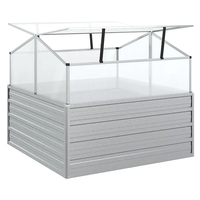 Furnicato Hochbeet - 100 x 100 x 85 cm, Stahl, Silber - Hochbeet aus verzinktem Stahl mit transparentem Polycarbonat-Frühbeetaufsatz zur Pflanzenzucht.