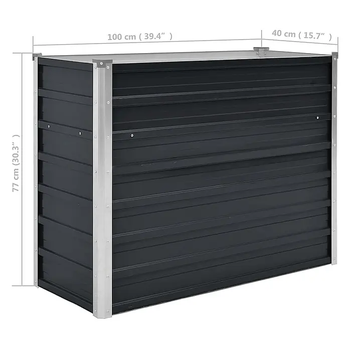 Furnicato Hochbeet - 40 x 100 x 77 cm, Stahl, Anthrazit - Dunkelgraue Wellblech-Lagerbox mit silbernem Rahmen, 100x40x77 cm.