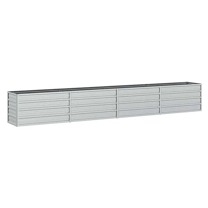 Furnicato Hochbeet - 320 x 40 x 45 cm, Stahl, Silber - Langer grauer gerippter Metall-Pflanzkasten.