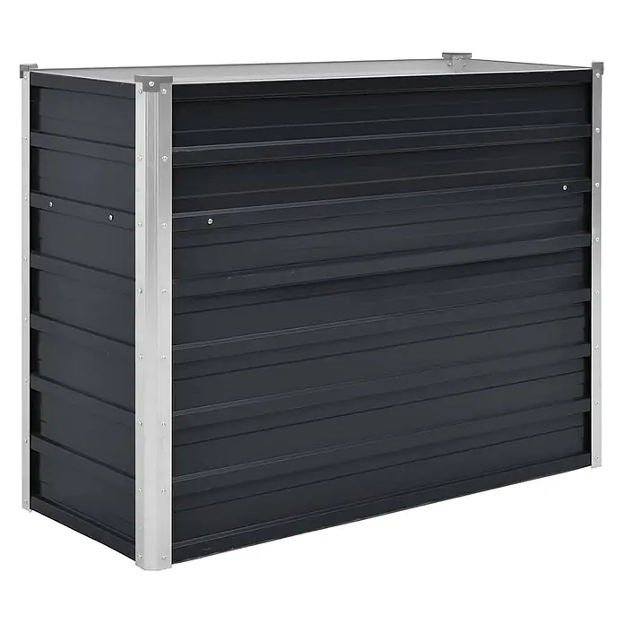 Furnicato Hochbeet - 40 x 100 x 77 cm, Stahl, Anthrazit - Dunkelgrauer Metall-Kompostbehälter mit gerippten Seiten und silbernen Eckprofilen.
