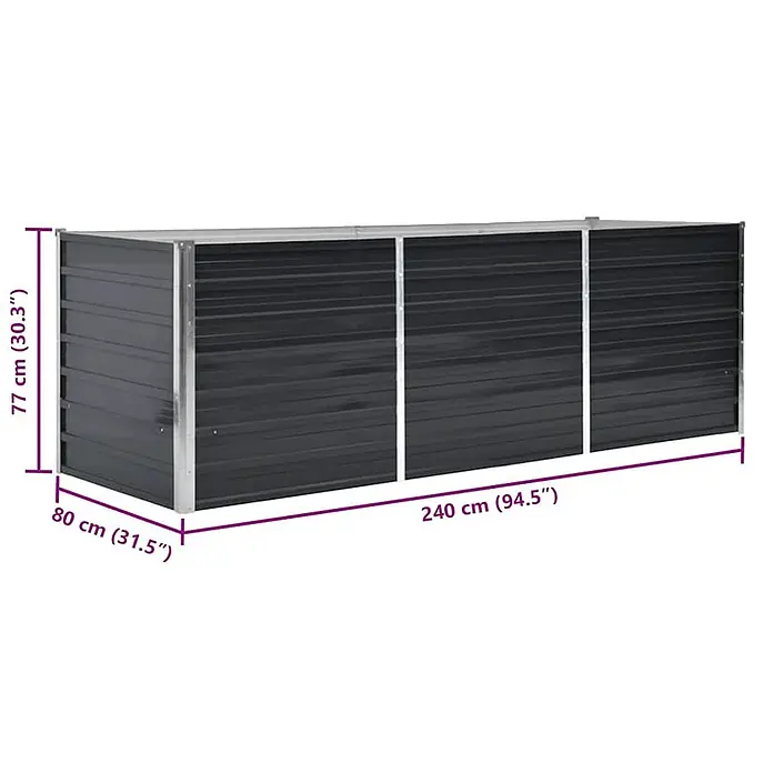 Furnicato Hochbeet - 80 x 240 x 77 cm, Stahl, Anthrazit - Dunkelgrauer Metall-Gartenlagerschrank mit Maßen: 240 cm Länge, 80 cm Tiefe, 77 cm Höhe.