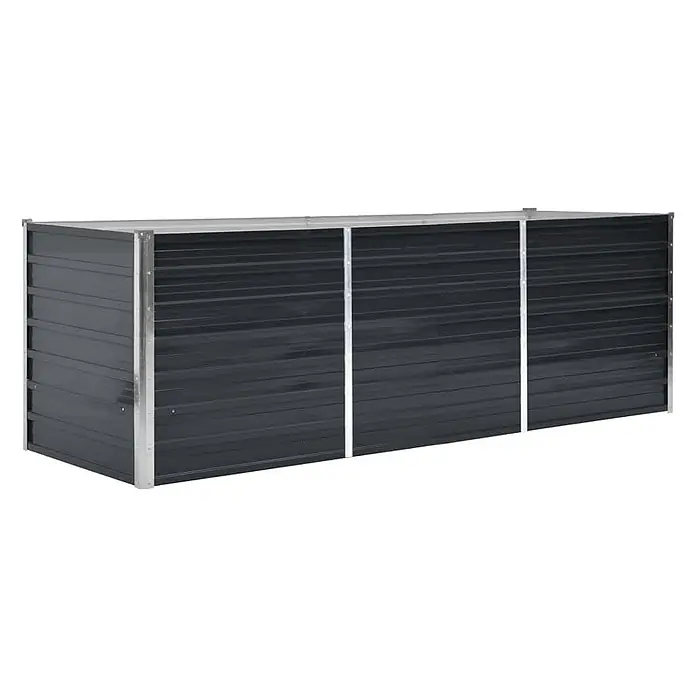 Furnicato Hochbeet - 80 x 240 x 77 cm, Stahl, Anthrazit - Dunkelgraues Wellblech-Lagerschuppen mit Silberrahmen und drei Frontplatten.