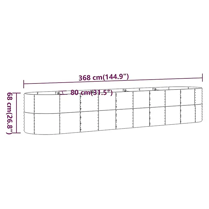 Furnicato Hochbeet - 368 x 80 x 68 cm, Stahl, Grau - Großes Hochbeet aus Metall mit Maßen: 368 cm Länge, 80 cm Breite, 68 cm Höhe.