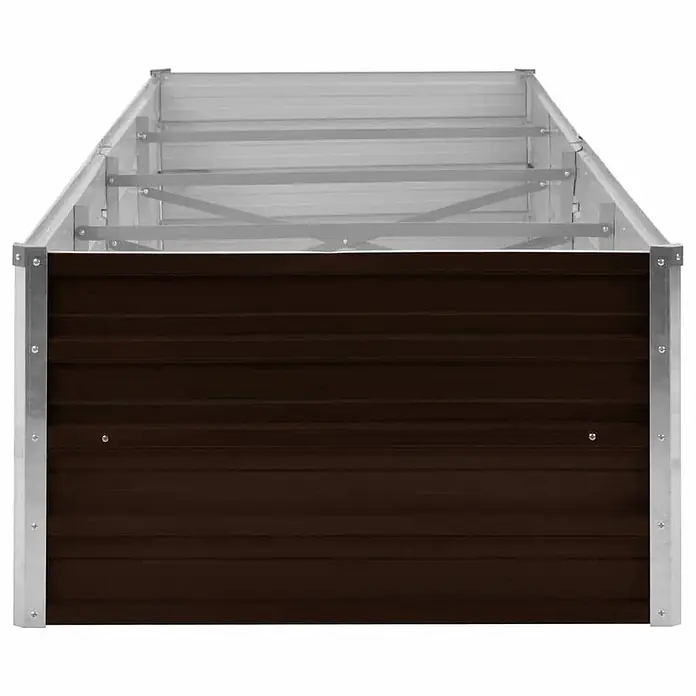 Furnicato Hochbeet verzinkter Stahl - 320 x 80 x 45 cm, Stahl, Braun - Dunkelbraunes Hochbeet aus Wellblech mit silbernem Metallrahmen.