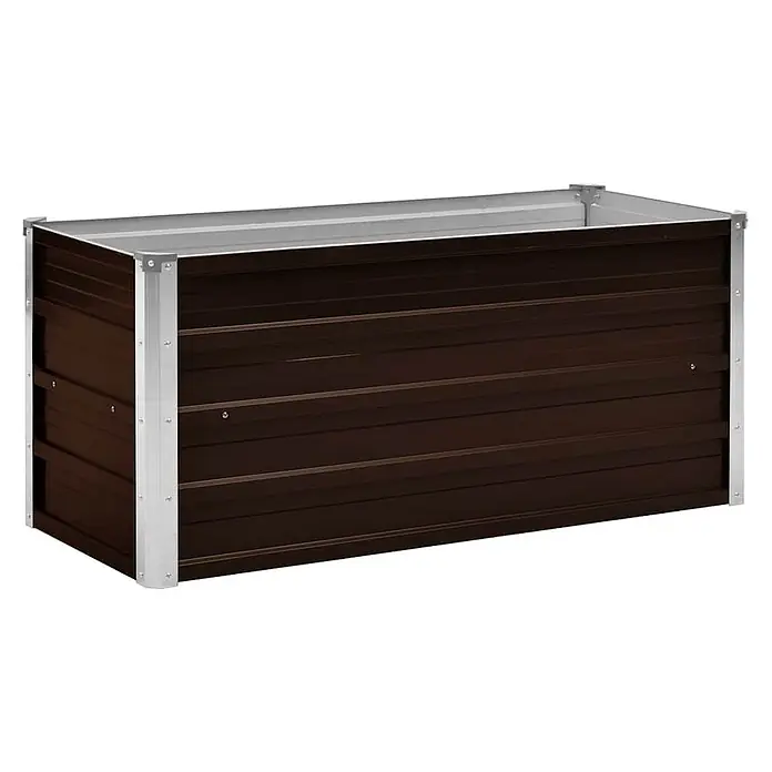 Furnicato Hochbeet - 40 x 100 x 45 cm, Stahl, Braun - Braun metallisches Hochbeet mit gewellten Seitenwänden und silbernen Eckpfosten.