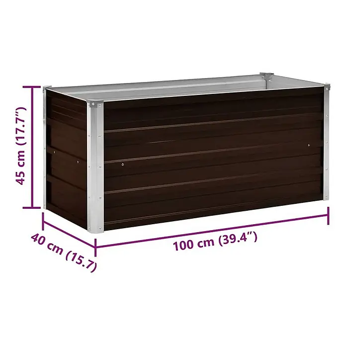 Furnicato Hochbeet - 40 x 100 x 45 cm, Stahl, Braun - Braunes Pflanzbeet aus Wellblech mit silbernem Rahmen, 100 cm L x 40 cm B x 45 cm H.