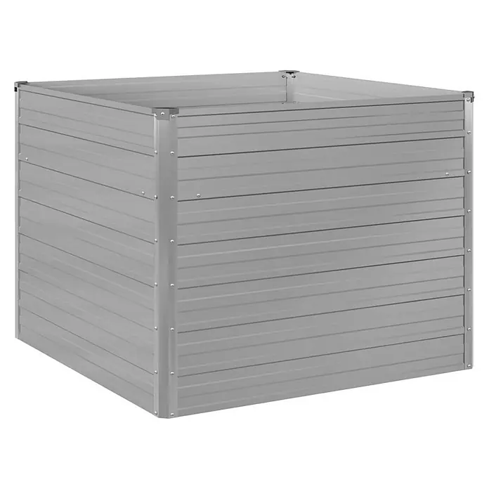 Furnicato Hochbeet verzinkter Stahl - 100 x 100 x 77 cm, Metall, Grau - Grauer Metall-Gartenbehälter mit geriffelten Wänden.