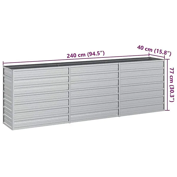 Furnicato Hochbeet - 240 x 40 x 77 cm, Stahl, Silber - Rechteckiges silbernes Wellblech-Hochbeet, 240x40x77 cm.