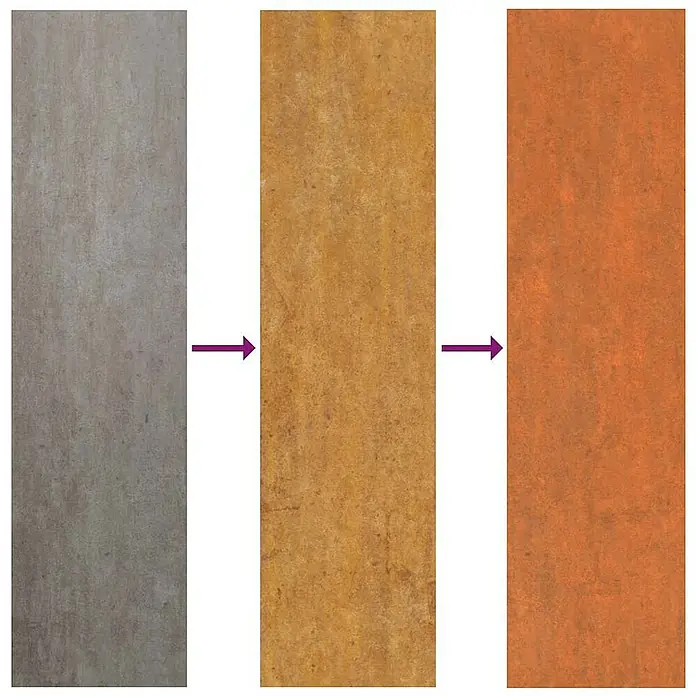 Furnicato Hochbeet - 80 x 160 x 77 cm, Stahl, Braun - Cortenstahlprobe zeigt natürliche Patinierung: von Grau über Hellrost bis Tiefrost.