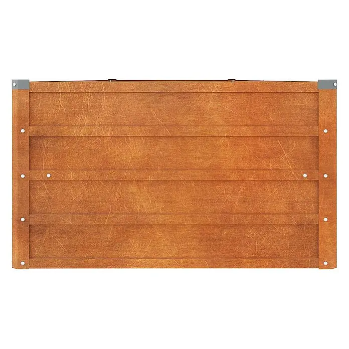 Furnicato Hochbeet - 400 x 80 x 45 cm, Stahl, Braun - Abgenutzter brauner Holzkistendeckel mit horizontalen Latten, verstärkt durch vertikale Leisten und Metallecken mit Nieten.