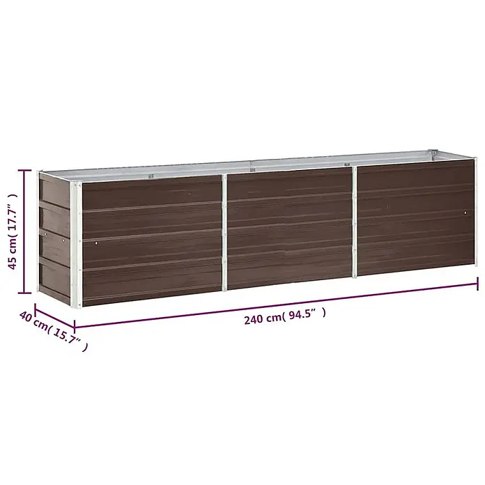 Furnicato Hochbeet verzinkter Stahl - 240 x 40 x 45 cm, Stahl, Braun - Langes, rechteckiges Hochbeet aus braunem Metall, 240 cm lang, 45 cm hoch und 40 cm breit.