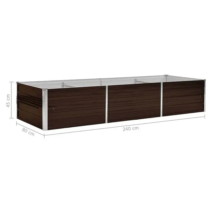 Furnicato Hochbeet Verzinkter Stahl - 240 x 80 x 45 cm, Stahl, Braun - Langes, dunkelbraunes Hochbeet mit silbernem Metallrahmen, 240x80x45 cm, für den Garten.