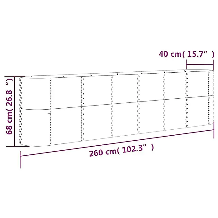 Furnicato Hochbeet - 260 x 40 x 68 cm, Stahl, Anthrazit - Langes Polsterkissen mit Maßen: 260 cm (102.3") Länge, 68 cm (26.8") Höhe, 40 cm (15.7") Tiefe.