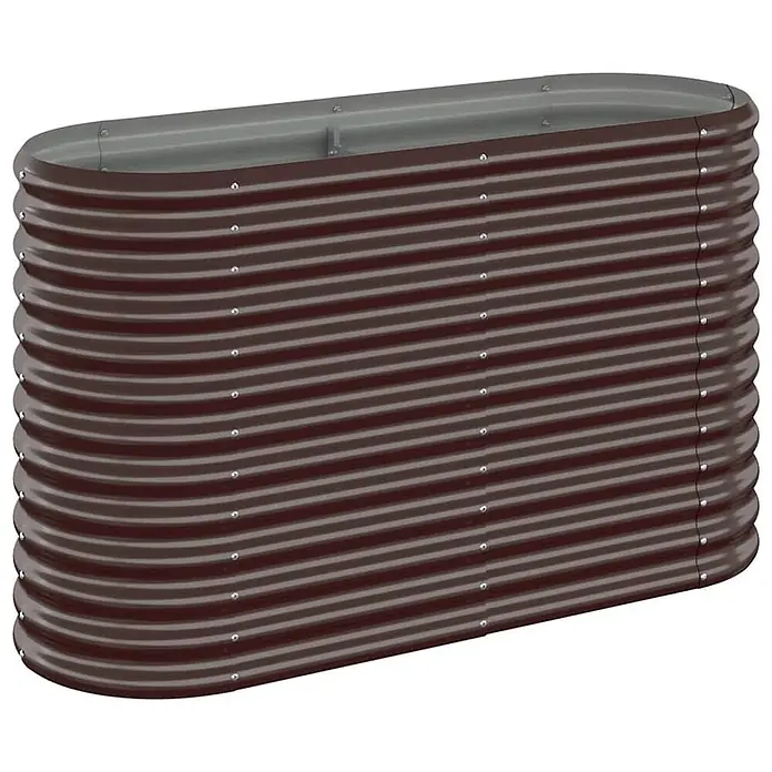 Furnicato Hochbeet - 114 x 40 x 68 cm, Stahl, Braun - Dunkelbraunes ovales Hochbeet aus Wellblech.