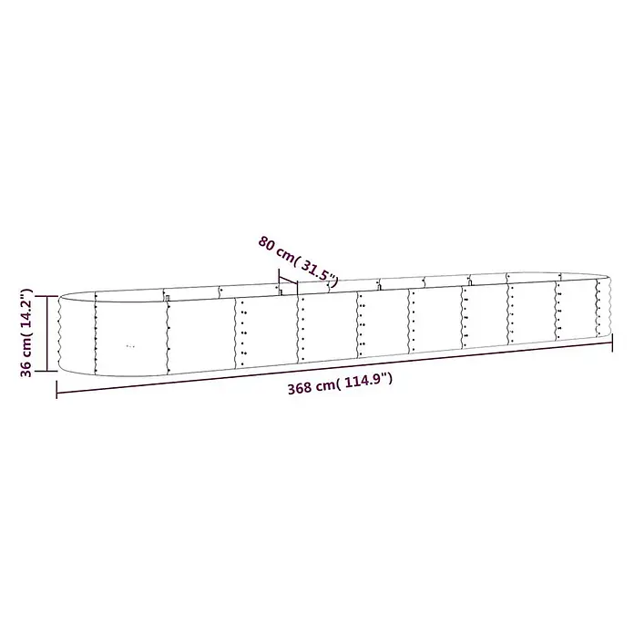 Furnicato Hochbeet - 368 x 80 x 36 cm, Stahl, Anthrazit - Langes ovales Hochbeet aus silbernem Metall, 368 cm lang, 80 cm breit, 36 cm hoch.