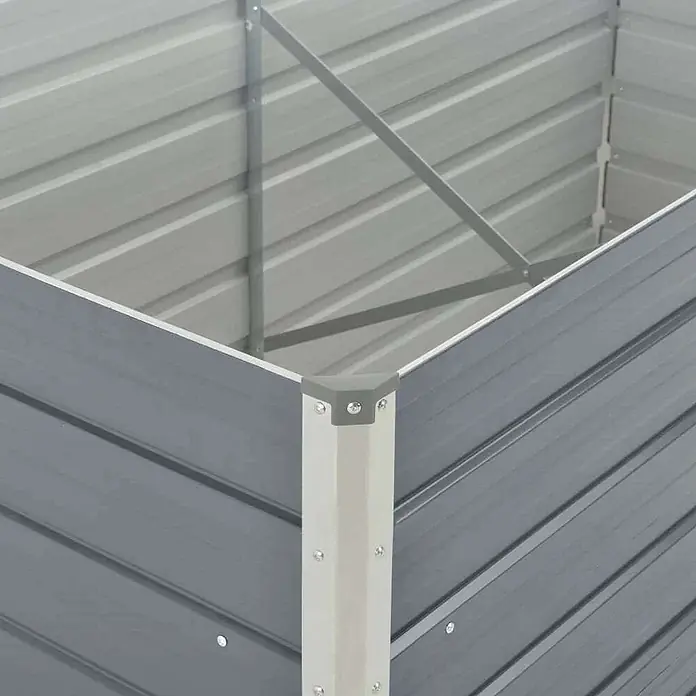 Furnicato Hochbeet - 160 x 80 x 77 cm, Metall, Grau - Nahaufnahme eines grauen Hochbeets aus Metall mit Wellblechpaneelen und Innenstreben.