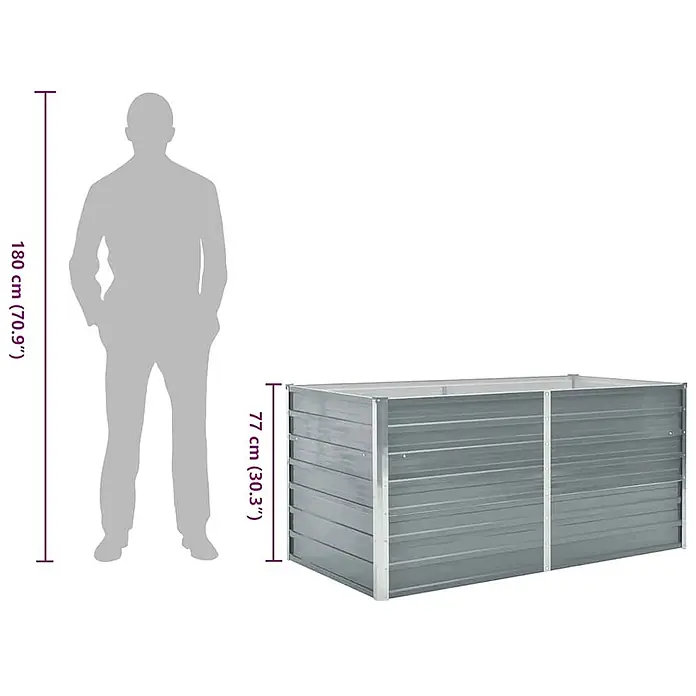Furnicato Hochbeet - 160 x 80 x 77 cm, Metall, Grau - Graues Metall-Hochbeet, 77 cm hoch, zur Skalierung neben einer 180 cm großen Person.