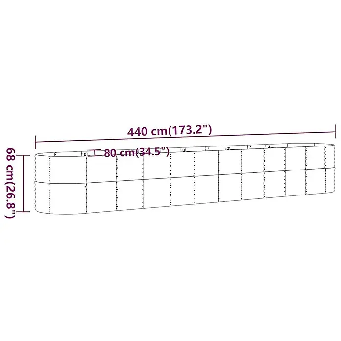Furnicato Hochbeet - 440 x 80 x 68 cm, Stahl, Grau - Langes, rechteckiges Metall-Hochbeet mit den Maßen: 440 cm Länge, 68 cm Höhe, 80 cm Breite.
