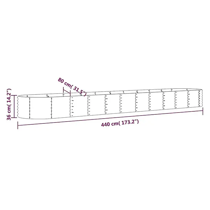 Furnicato Hochbeet - 440 x 440 x 36 cm, Stahl, Silber - Langes, ovales Hochbeet, 440 cm (173,2") lang und 36 cm (14,2") hoch.