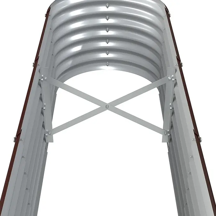 Furnicato Hochbeet - 260 x 40 x 36 cm, Stahl, Braun - Verzinkter silberner Wellblech-Kellerschacht mit brauner Zierleiste und X-förmiger Verstrebung.