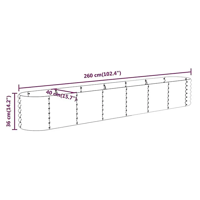 Furnicato Hochbeet - 260 x 40 x 36 cm, Stahl, Silber - Rechteckiges Hochbeet, 260 cm lang, 40 cm breit, 36 cm hoch.