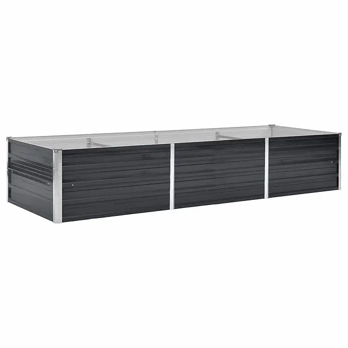 Furnicato Hochbeet - 80 x 240 x 45 cm, Stahl, Anthrazit - Rechteckiges Hochbeet aus dunkelgrauem Wellblech mit silbernem Metallrahmen.