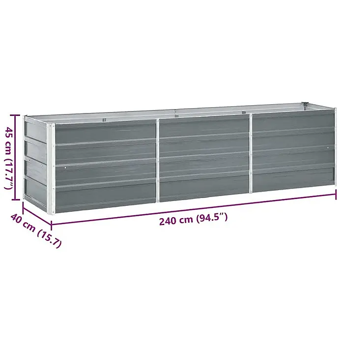 Furnicato Hochbeet - 240 x 40 x 45 cm, Stahl, Grau - Langes, rechteckiges graues Hochbeet aus Metall, 240x40x45 cm.