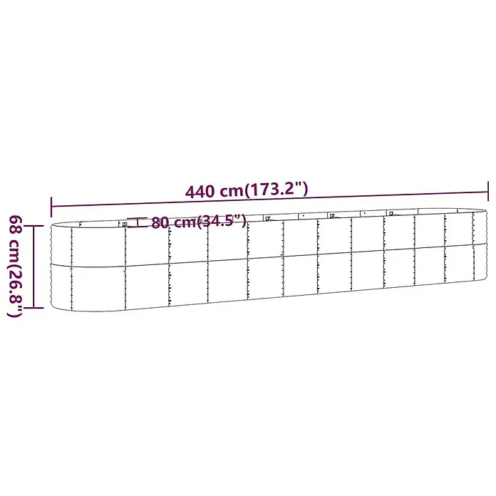 Furnicato Hochbeet - 440 x 80 x 68 cm, Stahl, Grün - Langes, rechteckiges Hochbeet mit den Maßen: 440 cm L x 80 cm B x 68 cm H.