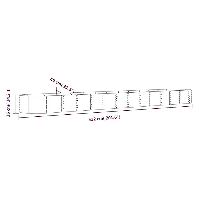 Furnicato Hochbeet - 512 x 80 x 36 cm, Stahl, Anthrazit - Langes, rechteckiges Hochbeet, 512 cm lang und 36 cm hoch, mit 80 cm breiten Segmenten.