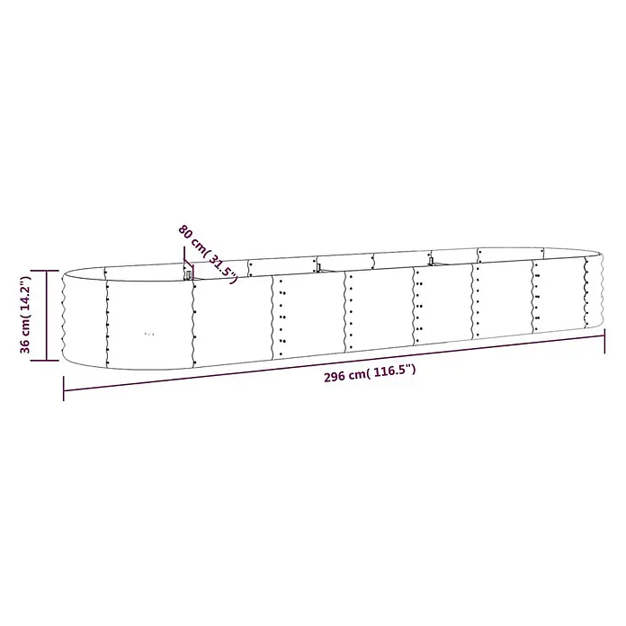 Furnicato Hochbeet - 296 x 80 x 36 cm, Stahl, Grün - Langes ovales Metall-Hochbeet mit Maßen: 296 cm Länge, 80 cm Breite, 36 cm Höhe.