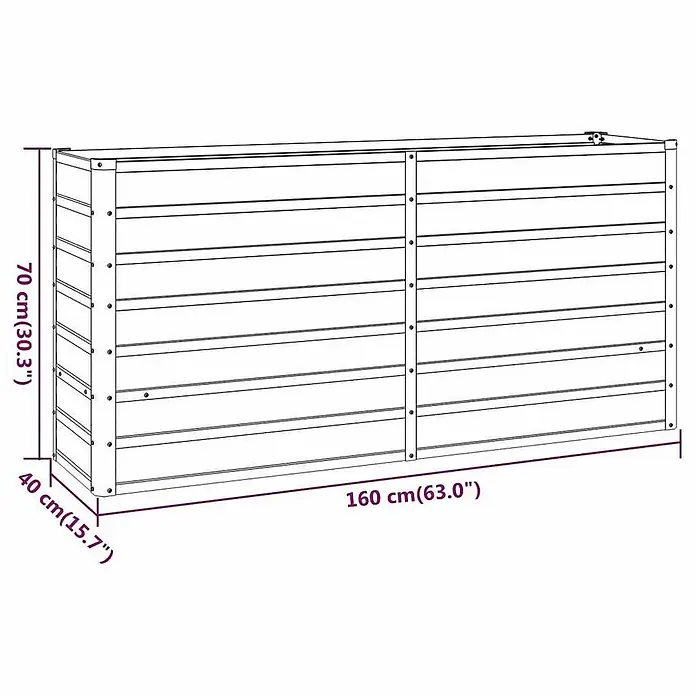 Furnicato Hochbeet - 160 x 40 x 77 cm, Stahl, Braun - Rechteckige Gartenaufbewahrungsbox aus Metall mit Lamellen, 160x70x40 cm.