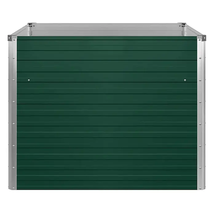 Furnicato Hochbeet verzinkter Stahl - 100 x 100 x 77 cm, Metall, Grün - Dunkelgrüner Kompostbehälter aus Wellblech mit silbernem Rahmen.
