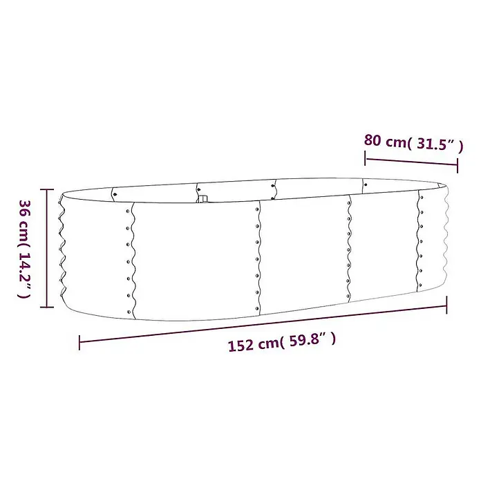 Furnicato Hochbeet - 80 x 152 x 36 cm, Stahl, Grau - Ovales Hochbeet aus verzinktem Stahl, 152x80x36 cm.