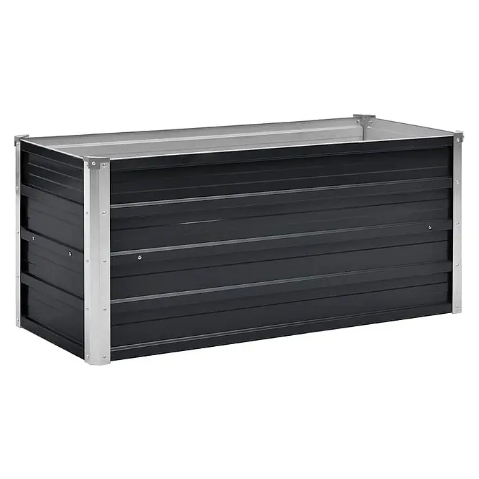 Furnicato Hochbeet - 40 x 100 x 45 cm, Stahl, Anthrazit - Dunkelgraues Metall-Hochbeet mit silbernen Eckpfosten und Rand.