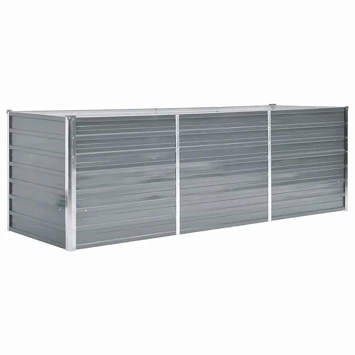 Furnicato Hochbeet - 240 x 80 x 77 cm, Stahl, Grau - Drei-Fach-Außenlagerbehälter aus gewelltem grauem Metall.